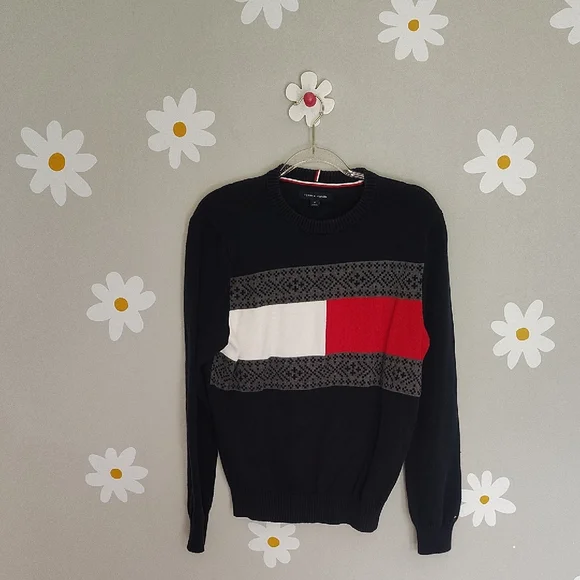 Tommy Hilfiger Navy Blue Fair Aisle Flag Cotton Crewneck Sweater - Picture 2 of 13